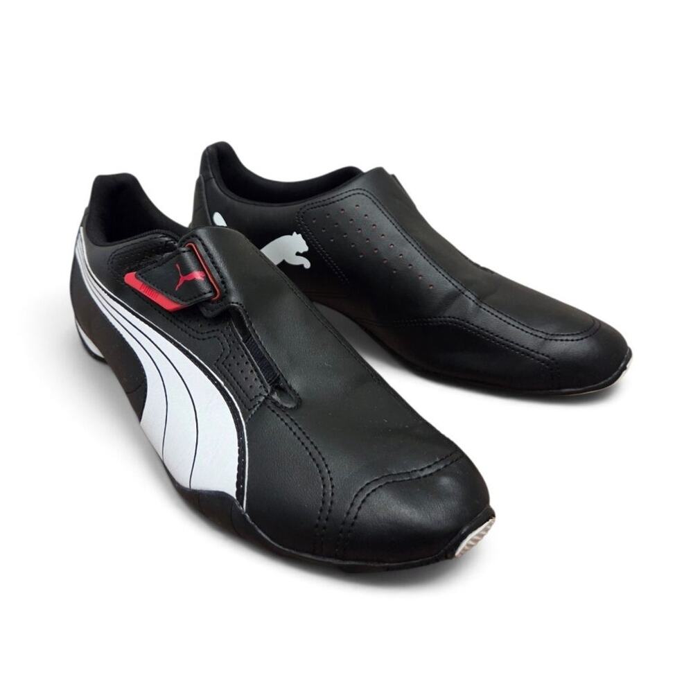 PUMA Redon Move Mens 12 Sneakers Black White Red Leather Strap Shoes Driving